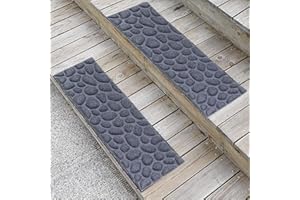 Aucuda 2pcs 8.5" x 30" Stair Treads for Elders and Dogs on Wooden Steps Indoor, Winter, Non Slip Stair Runner Rug Ice Insulation with Rubber Backing, Gray Stone Staircase Mat Carpet for Outdoor Grip.