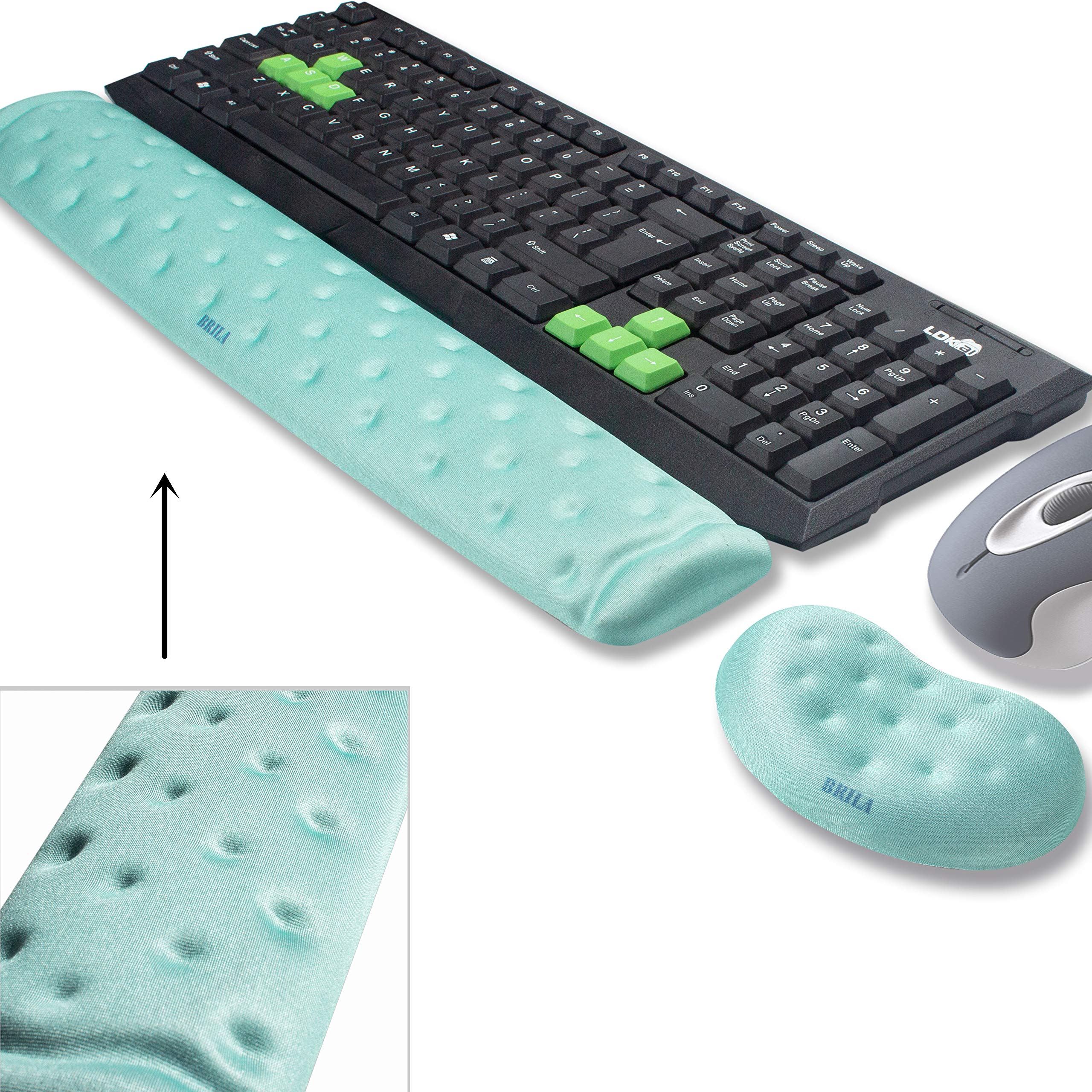 BRILAMemory Foam Mouse & Keyboard Wrist Rest Support Pad Cushion Set for Computer, laptop, Office Work, PC gaming - Massage Holes design - Easy Typing Wrist Pain Relief (aquamarine)