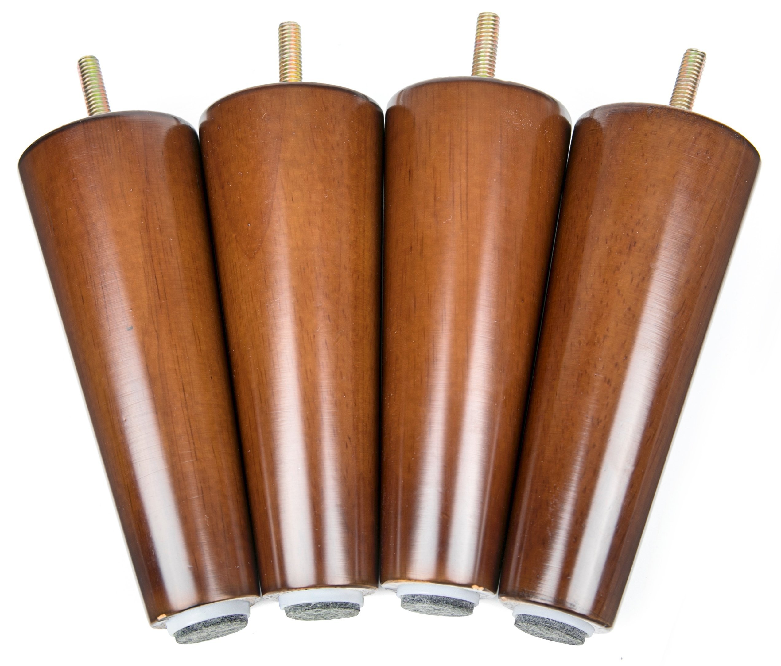 TCHOSUZ 6 Inch / 15 Cm Wooden Furniture Legs, Set Of 4 Solid Wood Mid-Century Modern Metal Triangle Top Plate Replacement Feets With For DIY Ottoman Cabinet Cupboard TV Stand Walnut