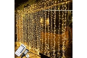 MAGGIFT 304 LED Curtain String Lights, 9.8 x 9.8 ft, 8 Modes Plug in Fairy String Light with Remote Control, Christmas, Backdrop for Indoor Outdoor Bedroom Window Wedding Party Decoration, Warm White