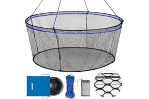 QualyQualy Foldable Fishing Net, Landing Fishing Pier Nets 31"/40" Hoop, Drop Net for Pulling Up Fish with Rope, Portable Bridge Fishing Net for Minnows, Crawfish, Shrimp