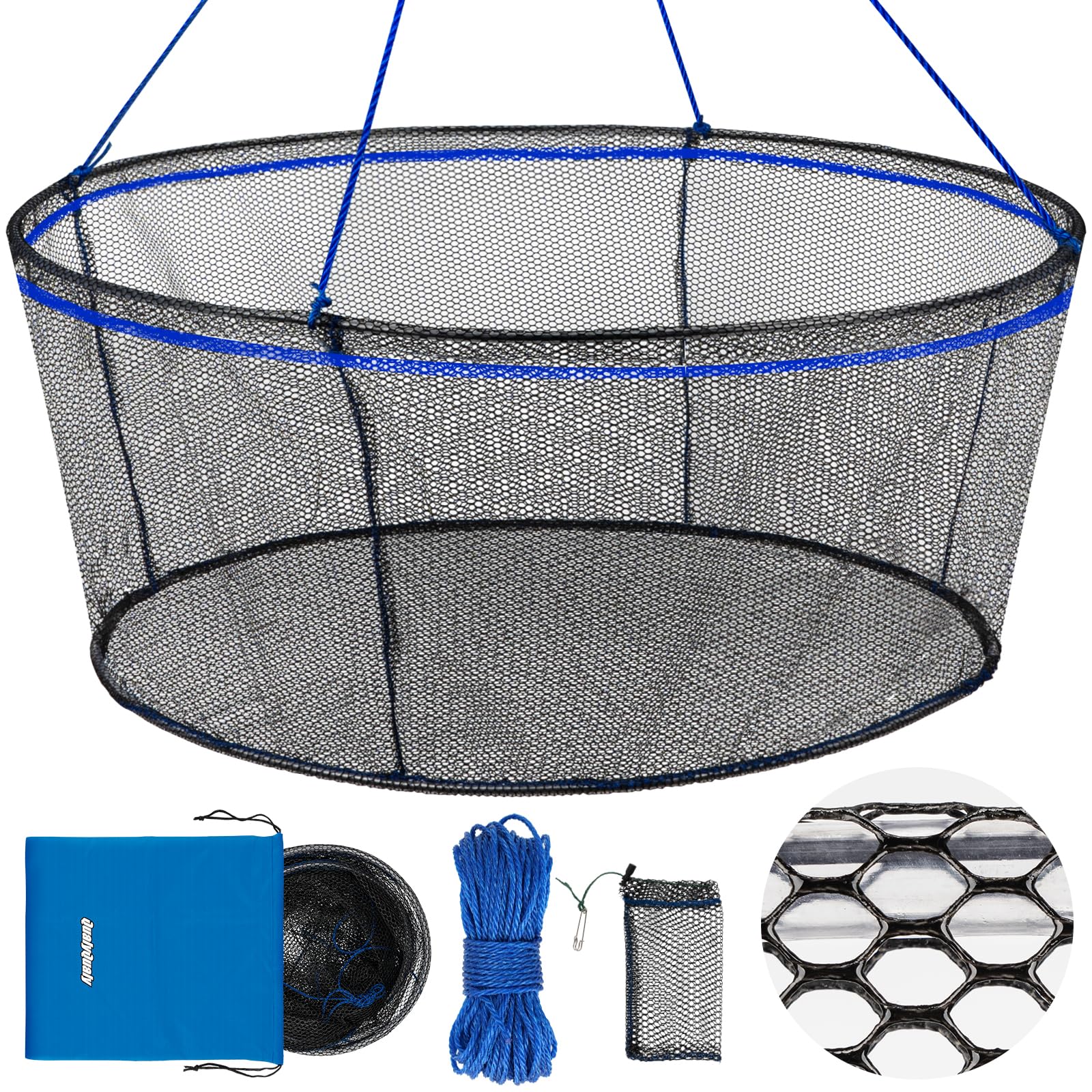 Photo 1 of QualyQualy Foldable Fishing Net, Landing Fishing Pier Nets, Drop Net for Pulling Up Fish with Rope, Portable Bridge Fishing Net for Minnows, Crawfish, Shrimp, Top Dia. 39.4“