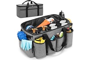 HODRANT Detailing Bag with Polisher Carry Bag, Large Detail Bag Car Care Box for Auto Detailing Supplies, Car Wash Caddy & Trunk Organizer for Buffer Bottle Towel & Cleaning Kit, Gray, Patent Design