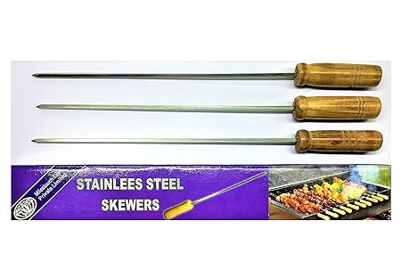 Milestouch 14 Inch, 3 Pcs- Skewers Stainless Steel - Wood Handle For Tandoor - Barbeque