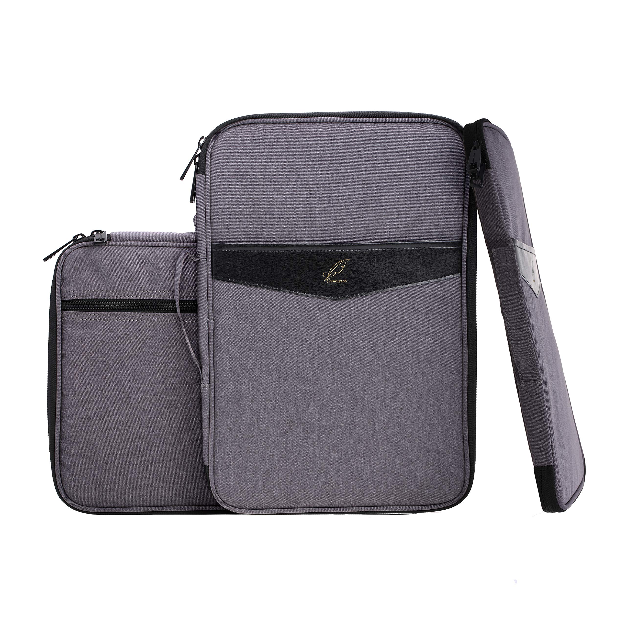 Lazyaunti Commercial Document Portfolio Padfolio Folders Organzier Binder Multi Function Waterproof Travel Pouch Zipper Case for Laptop, Ipad, Kindle, Notebook, Pen (Dark Grey)