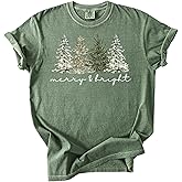 Comfort Colors® Merry & Bright Christmas Shirt, Minimalist Winter Tree Graphic Tee, Cozy Holiday Aesthetic T-Shirt, Rustic Xmas Gift Multi