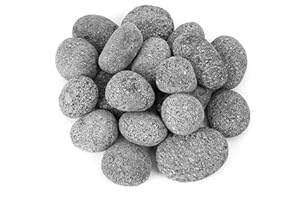 Skyflame Black Natural Tumbled Stones Round Lava Rock Pebbles for Indoor Outdoor Gas Fire Pit | Fireplaces | Garden Landscaping Decoration | Cultivation of Potted Plants | 10 Pounds | 2-3 Inch Size