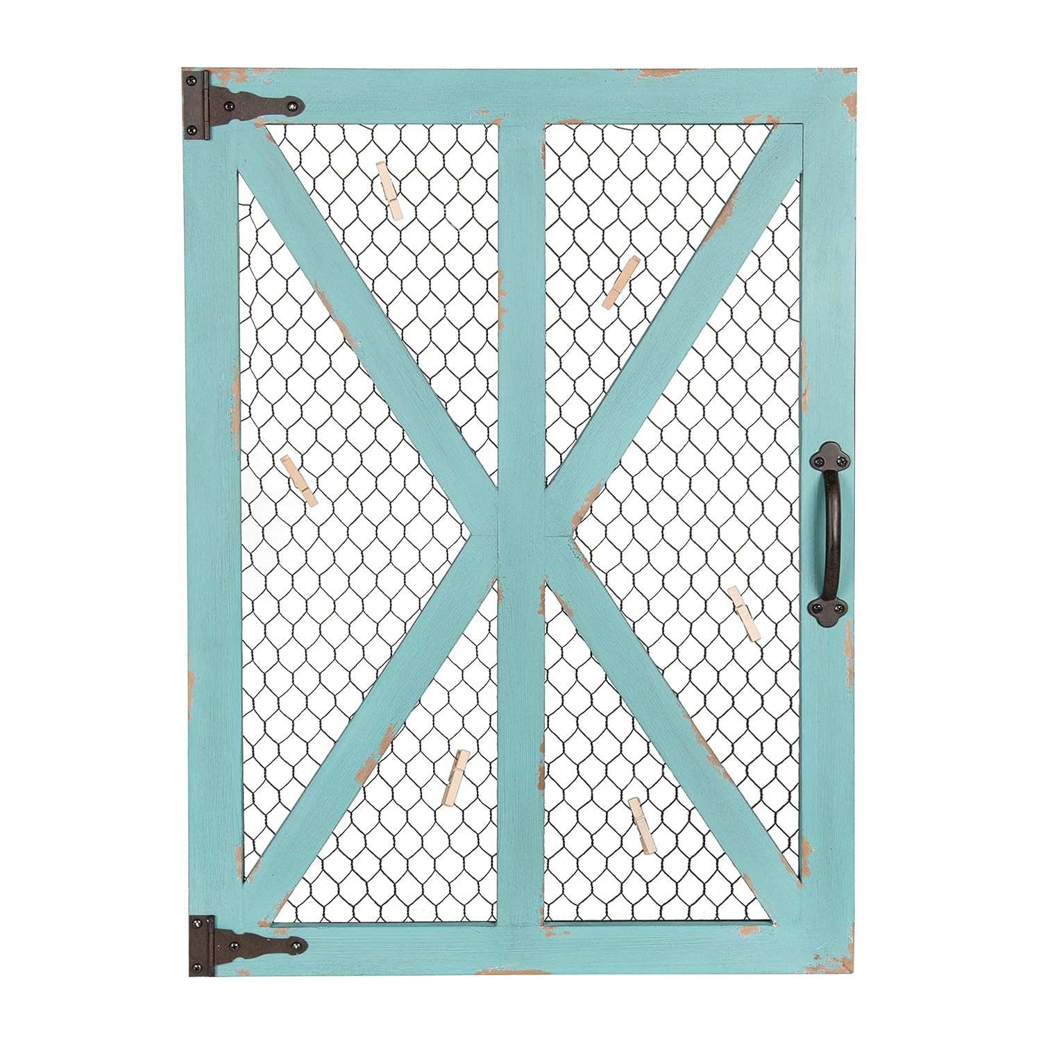 Kate and Laurel Wickett Rustic Farmhouse Wooden Windowpane Photo Collage Clip Wall Frame, Teal