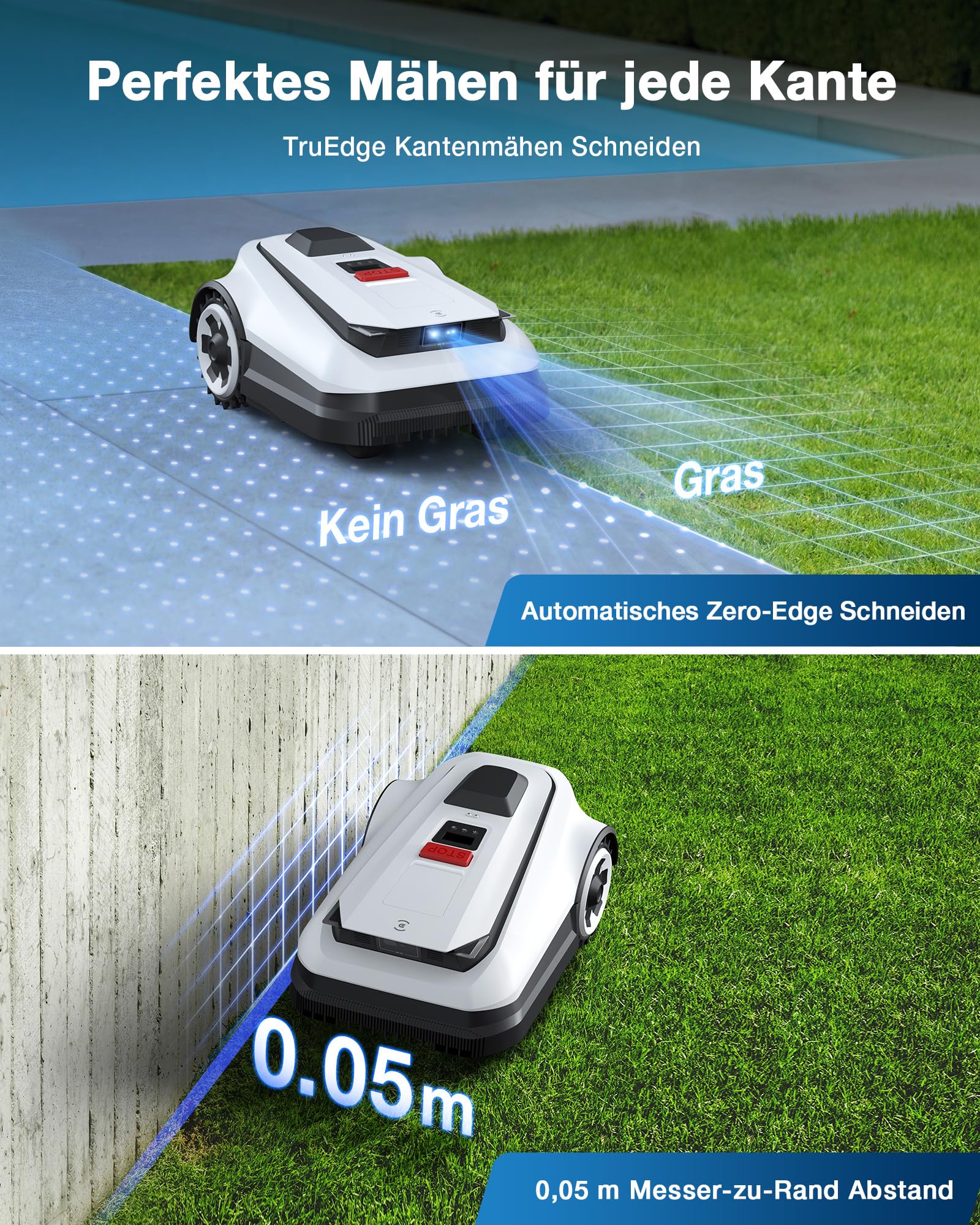 ECOVACS Goat A1600 RTK Mähroboter ohne Begrenzungskabel, 1600m², 330 mm Schnittbreite, LiDAR-unterstützte RTK+Vision Navigation, Rasenmäher Roboter, 100W Schnittleistung, 50% Steigungen