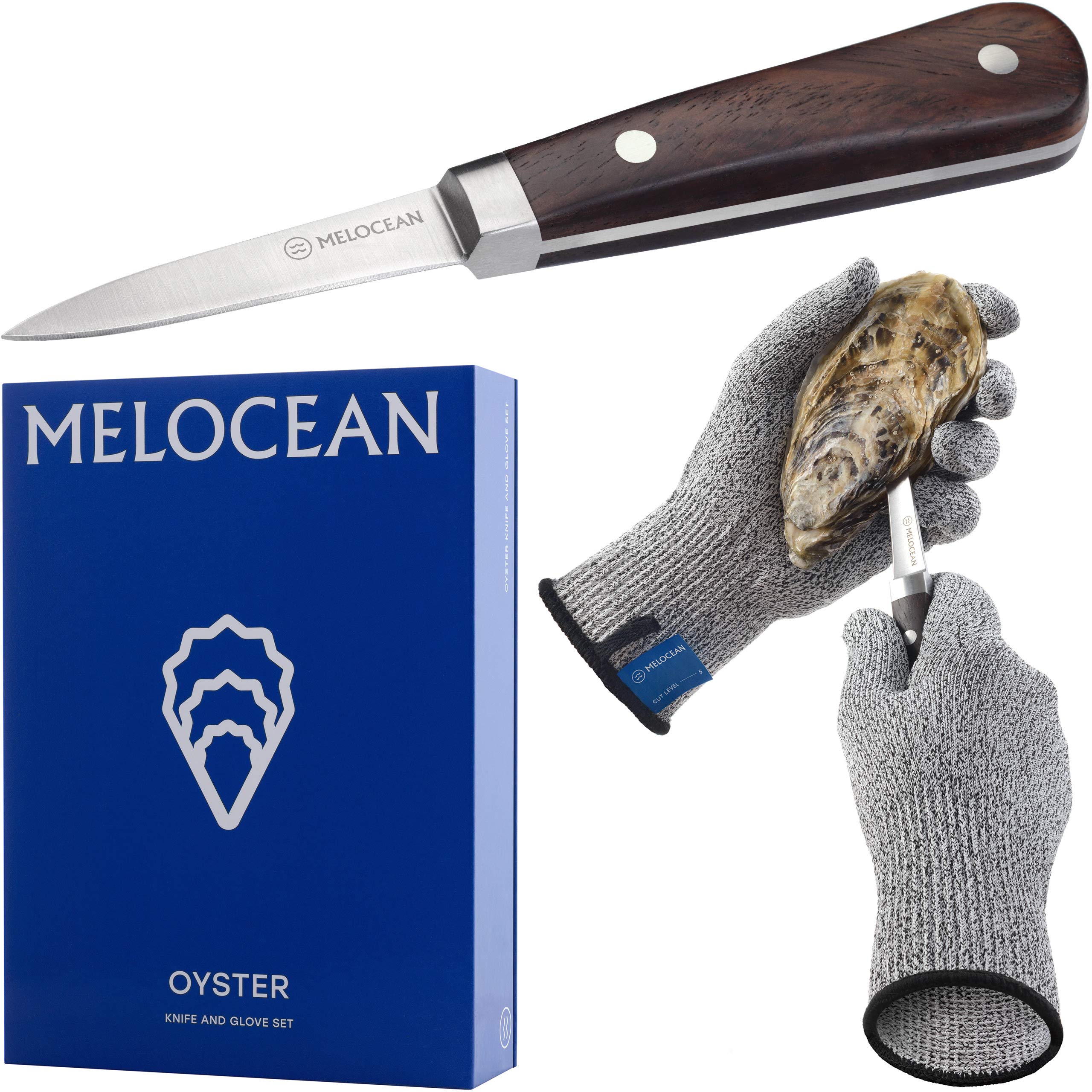 Photo 1 of Melocean Oyster Shucking Knife and Gloves Set - Premium Oyster Knife and Shucking Gloves Kit - Professional Clam Shucker Opener Tool in Lovely Box - Bonus Ebook and Brochure Included
