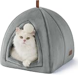 Bedsure Cat Cave Bed Indoor Flannel Hooded Igloo 40x40x40cm Grey view 5