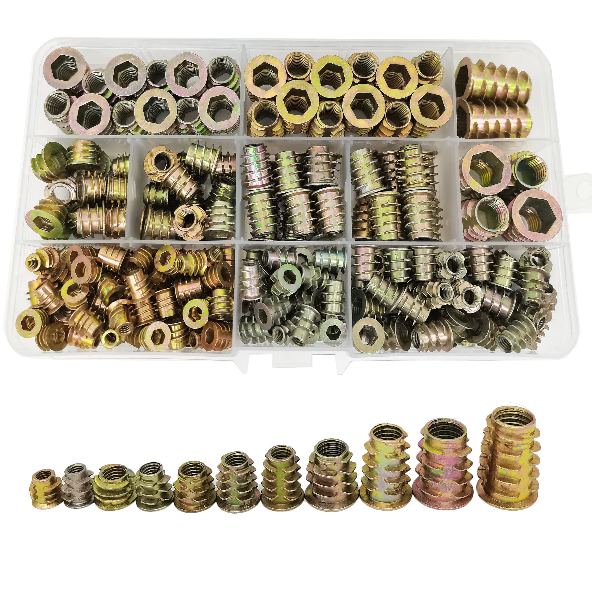 WeqeYent 212 Pcs M4/M5/M6/M8/M10 Hex Socket Screw-in Nuts Type,Threaded Insert Nuts Zinc Alloy Furniture Hex Socket Screw,Wood Assortment Kit for Wood Furniture — image 1