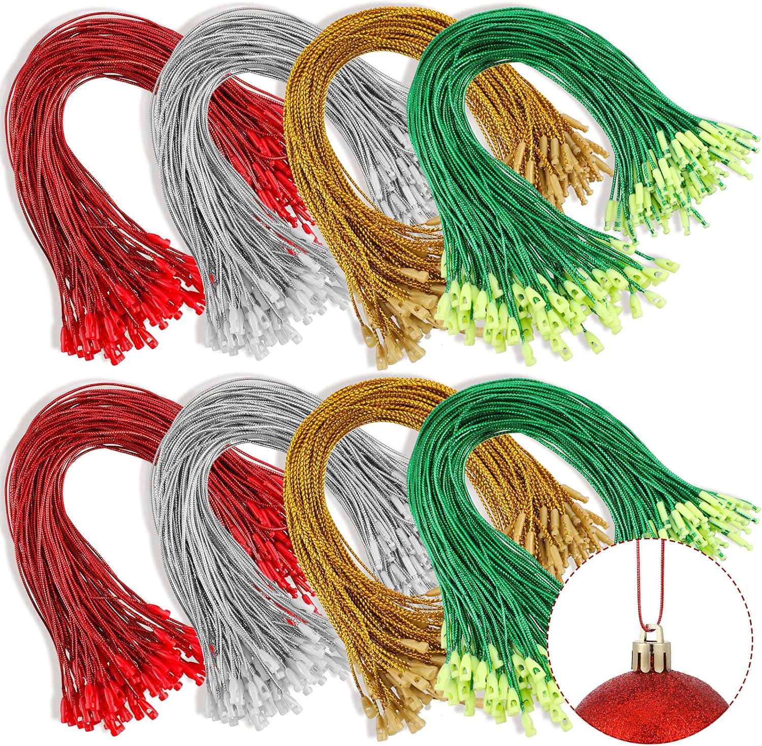 Ornament Hooks - Shappy 400 Pieces Christmas Ornaments Hanger Rope Ornament Tag Hanger Rope Christmas Gold Hanging Ropes Hang Tag Polyester Ropes Fasteners Hanging Ropes for Christmas Party Hanging Decorations