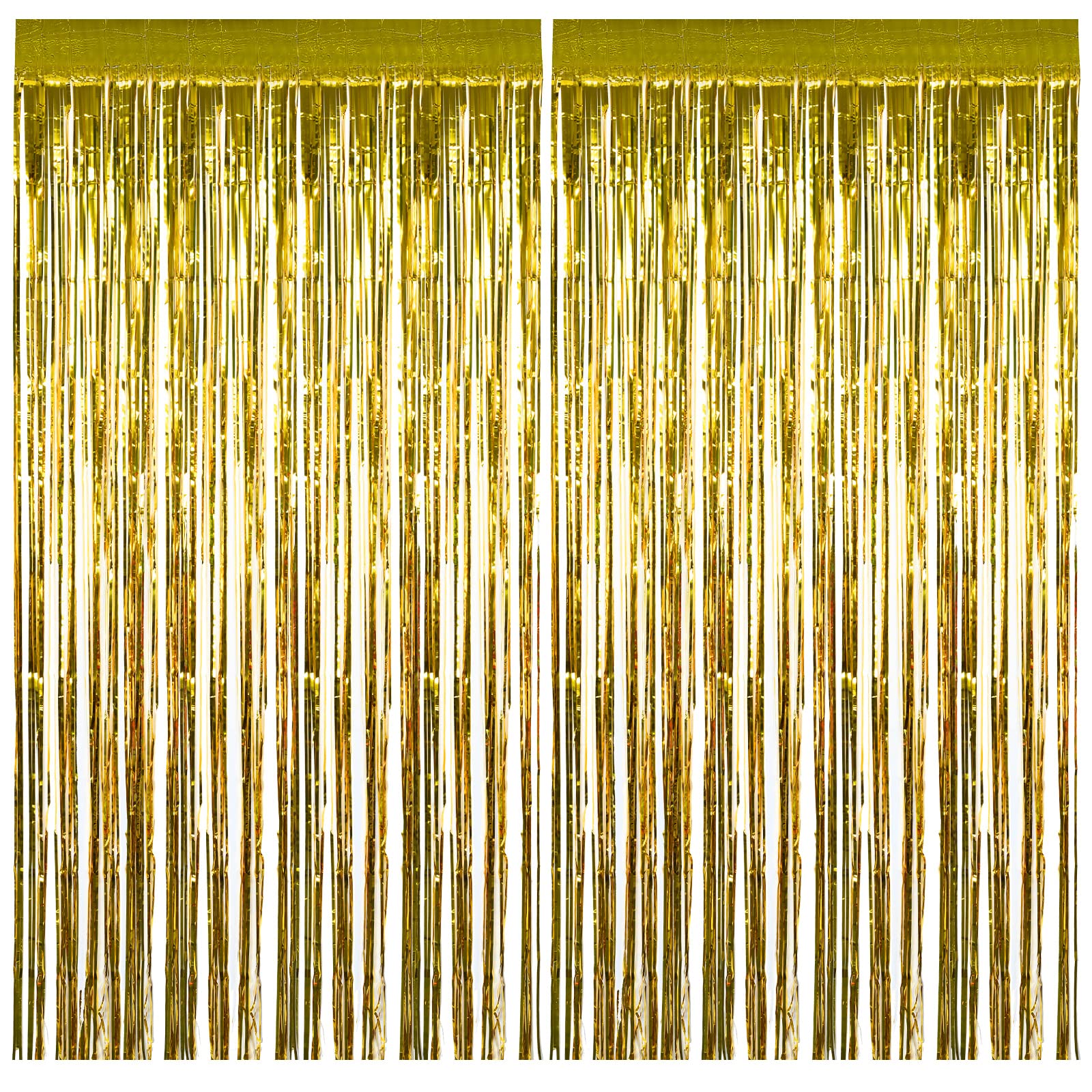 2Pcs 3.3ft x 8.2ft Tinsel Foil Curtains, Gold Metallic Foil Fringe Curtains, Backdrop Curtain Streamers for Baby Shower Birthday Bridal Shower Wedding Holiday Halloween Christmas