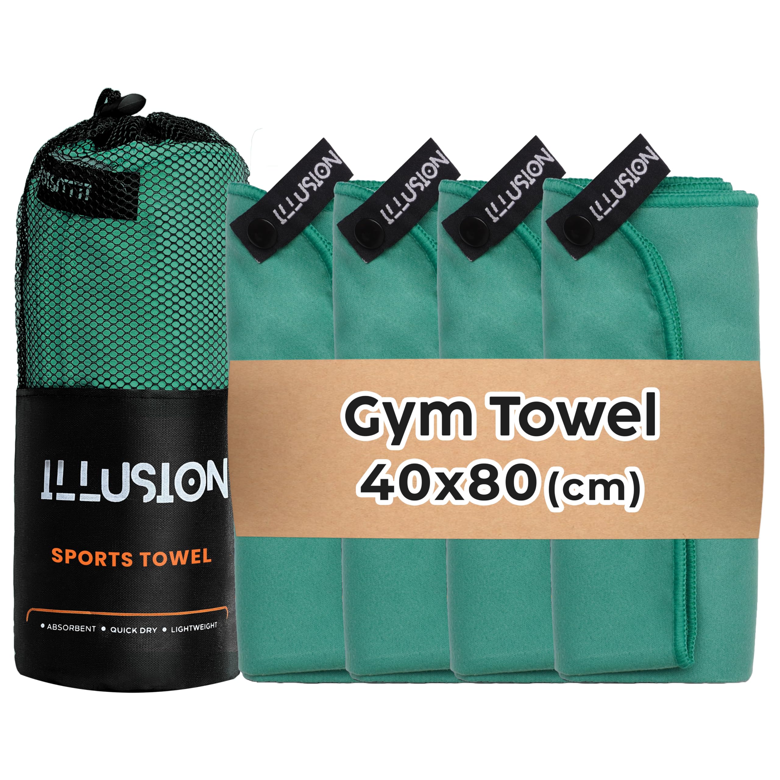 illusion Small Microfibre Gym Towel for Active Sports (40x80cm) - Lightweight Quick Dry Towel - Ideal for Cardio, Cycling, Strength Training, Yoga, and Running, Perfect for Athletes Training Outdoors
