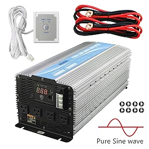 GIANDEL 4000W Heavy Duty Pure Sine Wave Power Inverter DC12V to AC120V with 4 AC Outlets with Remote Control 2.4A USB and LED Display