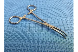 HIGH TECH INSTRUMENTS HTI Dog CAT PET Hair Puller Remover Stainless Steel Hemostat Locking Forceps 5.5" Curved Full Serrated (Silver)