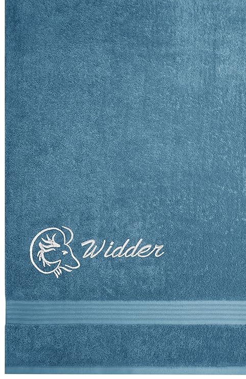 Lashuma Linz Frottiertuch mit Sternzeichen Widder Stickerei | 70 x 200 cm | Tauben Blau