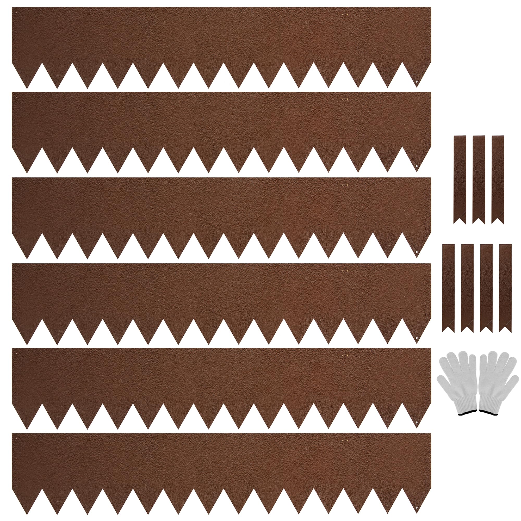 JonesHouseDeco 6-Pack Galvanized Lawn Edging Border 6m L x 20cm H w/Bronze Powder Coating Steel Landscape Edging - Yard Pathway Divider- Metal Decor Edging (6M Length Total) w/ 7 Clips