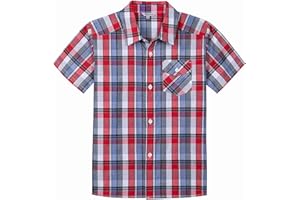 BIENZOE Boy's Cotton Plaid Button Down Sports Short Sleeve Shirt