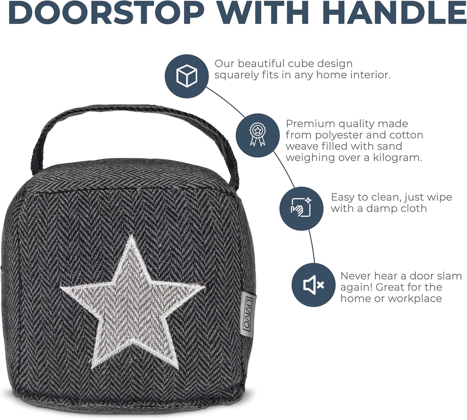 LIVIVO Heavy Cube Door Stopper with Handle, Tweed-Style Tough Fabric Cover Weighted Cute Novelty Stop (Star) - Image 4