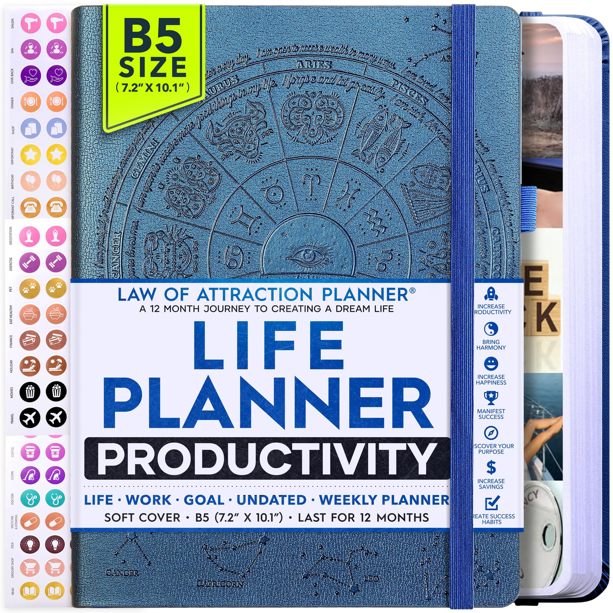 Freedom Mastery - Weekly & Monthly Planner | Gratitude Journal for Woman & Men | Personal Organiser for Productivity & Mental Health | Include Stickers & Foldable Vision Board – B5 (7.2" x 10.1")