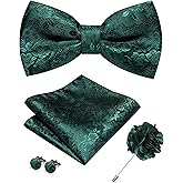 JEMYGINS Floral Pre-tied Bow Tie and Pocket Square Cufflinks Lapel Pin Sets for Men 4PCS