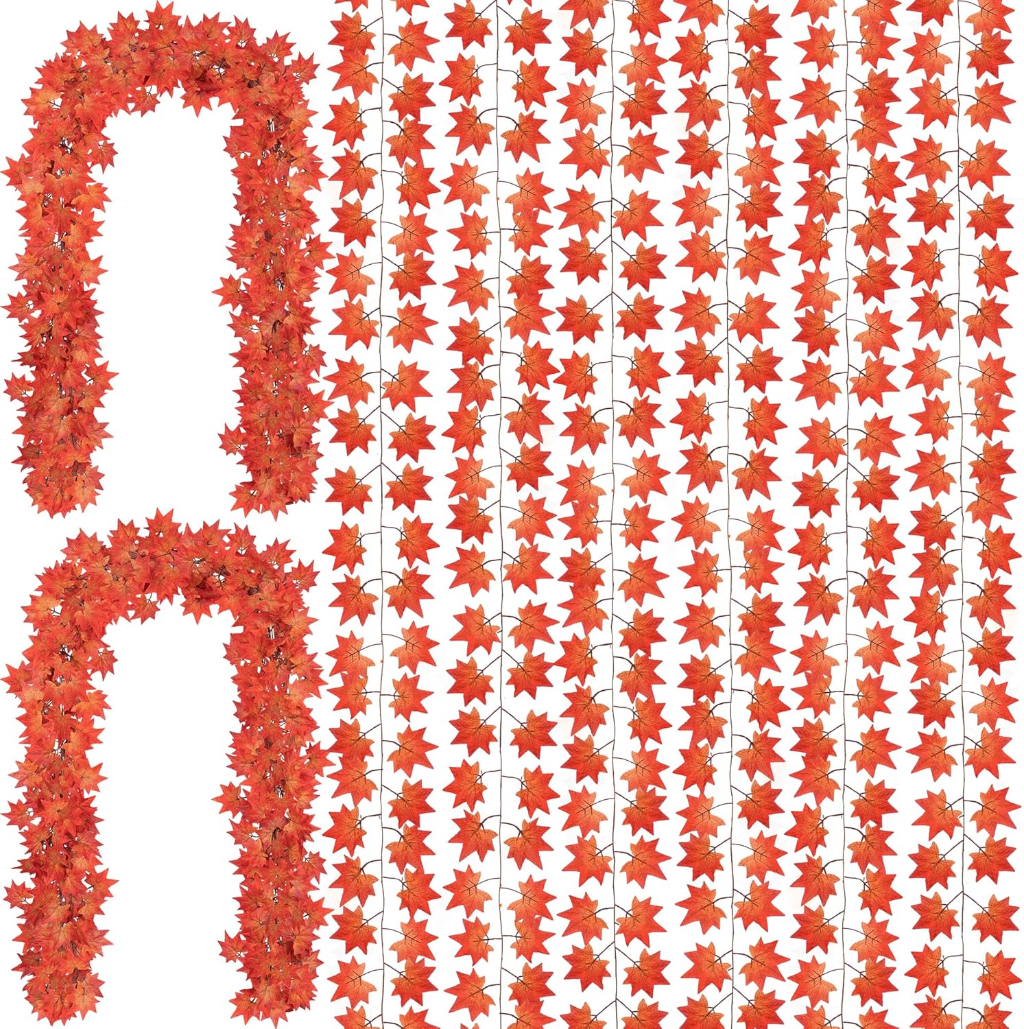 Wreaths, Garlands & Swags - CQURE 8 Pack 56Ft Fall Leaf Garland, Hanging Vines Garland Artificial Fall Maple Leaves Garland Thanksgiving Decor for Home Wedding Fireplace Party