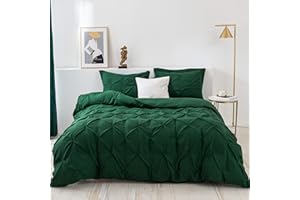 PY HOME & SPORTS 3 Pieces Bedding Duvet Cover Set, Pinch Pleated Queen Duvet Cover, Pintuck Comforter Quilt Cover with 2 Pillow Shams-Queen-90 X 90 inches-Green