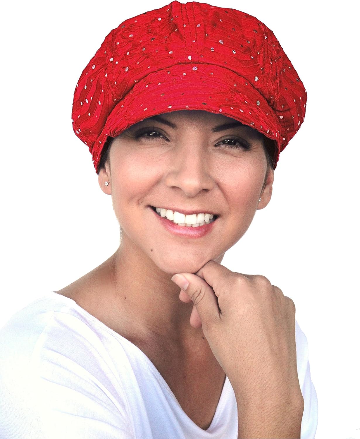 Fitted for Cancer Hair Loss Turban Plus Womens Soft Sequin Newsboy