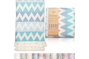 Mebien touche de la nature Turkish Towels Beach Towels Oversized (35”x67”) Beach Towels for Adults Quick Dry and Sand Free Beach Towel Beach Blanket 100% Cotton Turkish Towel -Zig Zag Blue