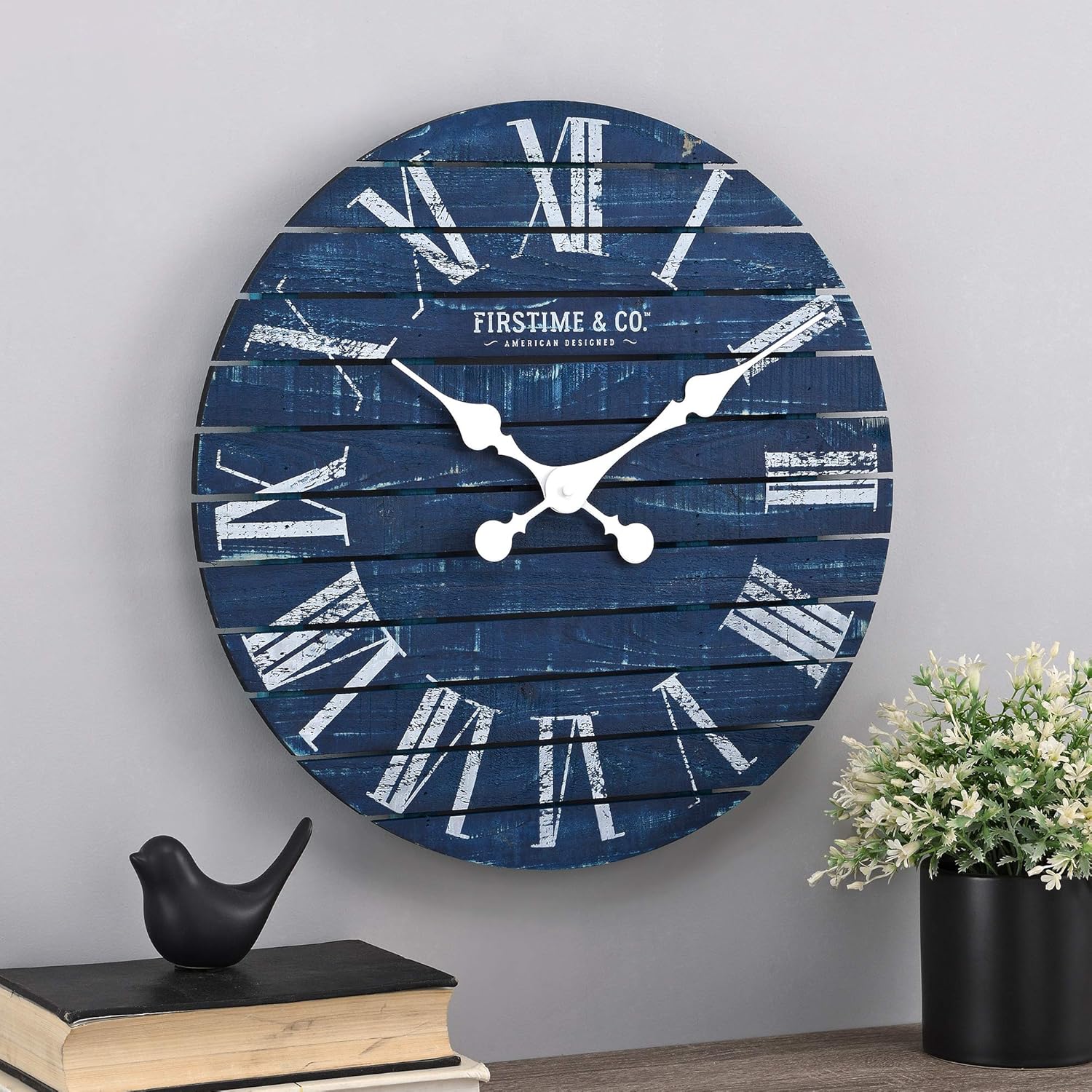 FirsTime & Co. Navy Augustus Farmhouse Shiplap Clock, American Designed, Navy, 18 x 2 x 18 inches: Home & Kitchen