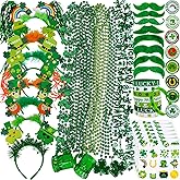 Winlyn 58 Pcs St. Patrick's Day Novelty Jewelry Assortment: Necklaces, Head Boppers, Bracelets, Mustaches, Tattoos & Accessories for St. Patty's Day Irish Party Decor