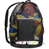 GOBUROS Extra Large Mesh Ball Bag, Basketball Soccer Ball Bag for Coaches | Drawstring System and Adjustable Shoulder Strap for Basketball, Soccer, Football, Volleyball, Rugby and Beach Sports, Black