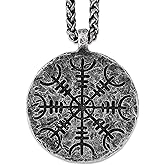 HAQUIL Viking Vegvisir Necklace, Helm of Awe Amulet Pendant, Wheat Chain, Viking Jewelry Gift for Men and Women