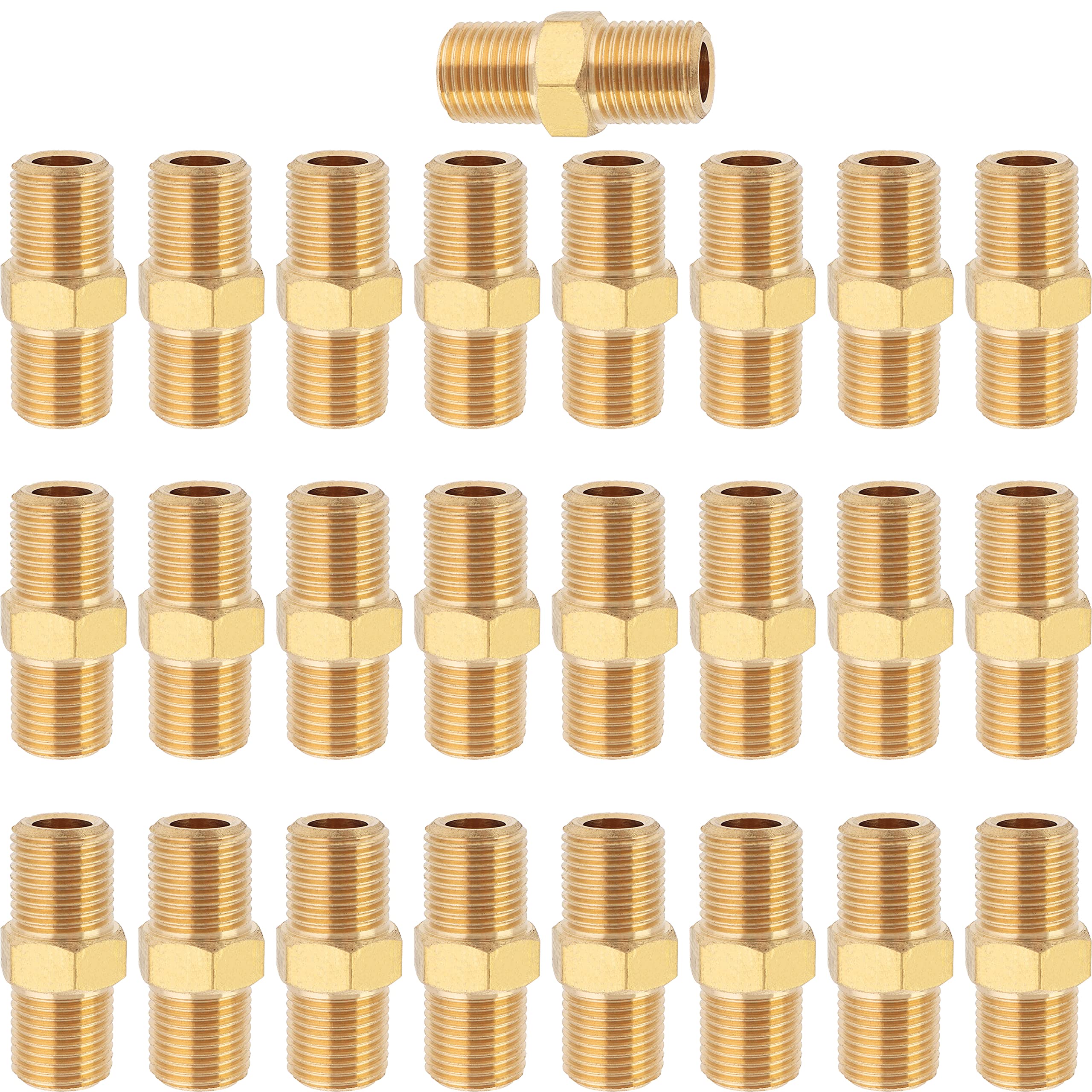 LTWFITTING Brass Pipe Hex Nipple Fitting 1/8-Inch Male BSPT Air Fuel Water (Pack of 25)