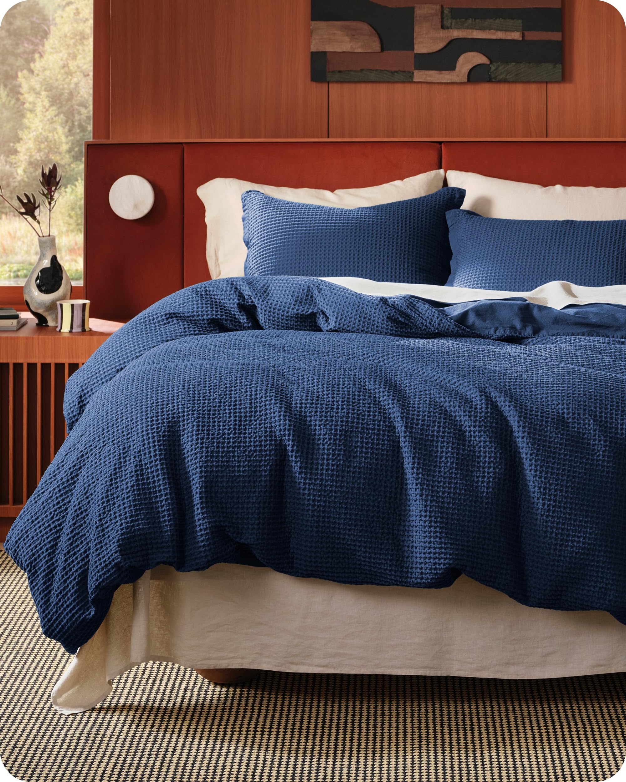 Photo 1 of Bedsure Cotton Duvet Cover King - 100% Cotton Waffle Weave Navy Blue Duvet Cover King Size, GentleSoft™ and Breathable Bedding Set for All Season, 3 Pieces, 104"x90"