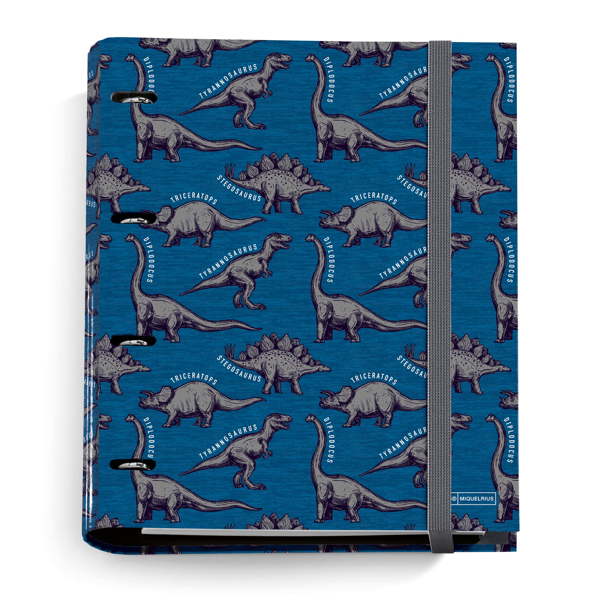 Miquelrius - Carpebloc, Folder with 4 Rings + Refill 100 Sheets A4 Square, Folder with Rubber Closure, Wild Dino