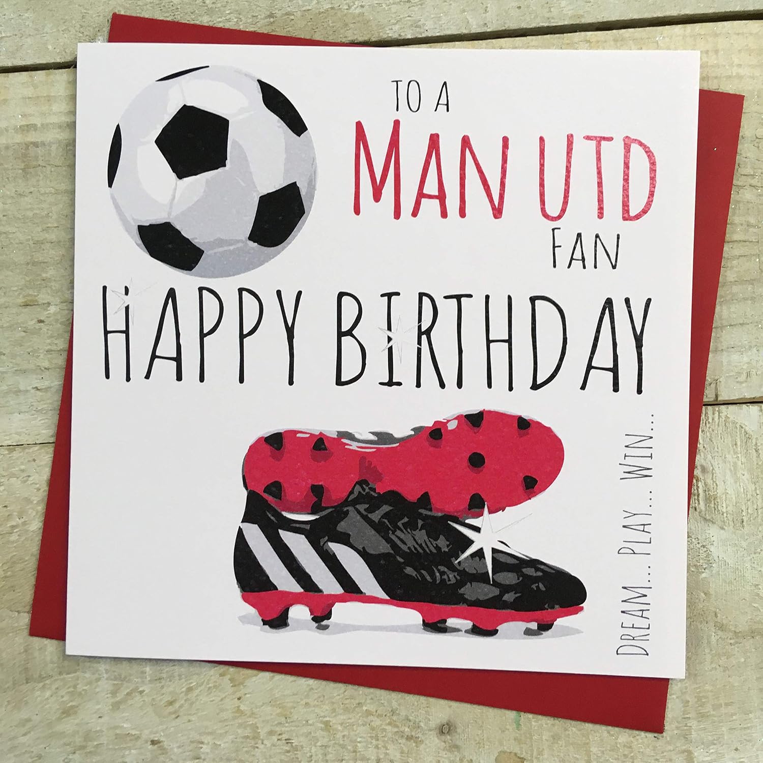Manchester United Man Utd Football Club FC Happy Birthday Card, by WHITE COTTON CARDS, FFP4, 4, beige|yellow|black|grey|red