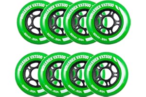 Rollerex VXT500 Inline Skate Wheels (8-Pack) (Various Size & Color Options Available) -Indoor Outdoor- Intended for Roller Blade Wheel Replacement