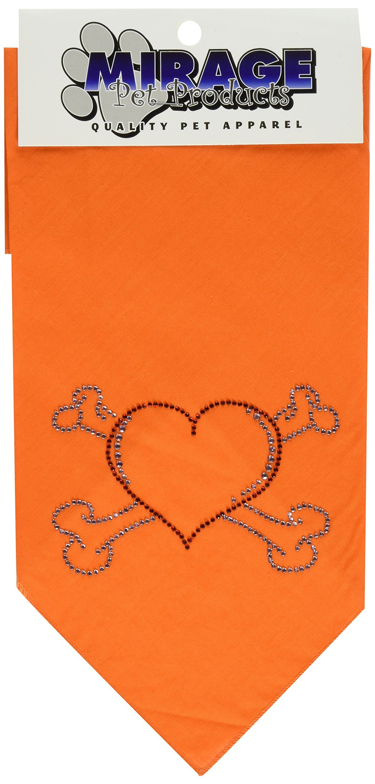 Mirage Heart Cross Bone Rhinestone Bandana, Large, Orange