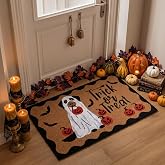 Tinideya Halloween Ghost Dog Doormat, Trick or Treat Welcome Mat | 27.6 x 15.7 in, Cute Ghost Dog Design, Artificial Coir Surface, Non Slip Backing, Indoor Outdoor Use