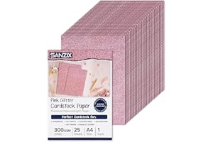 SANZIX 25 Sheets Pink Glitter Cardstock Paper- 8.2"x11.7", 110lb 300 GSM, Heavyweight Sparkling Pink Glitter Paper | Pink Cardstock for Cricut, Scrapbook, Cards, Christmas, Gift Wraps & DIY Crafts.