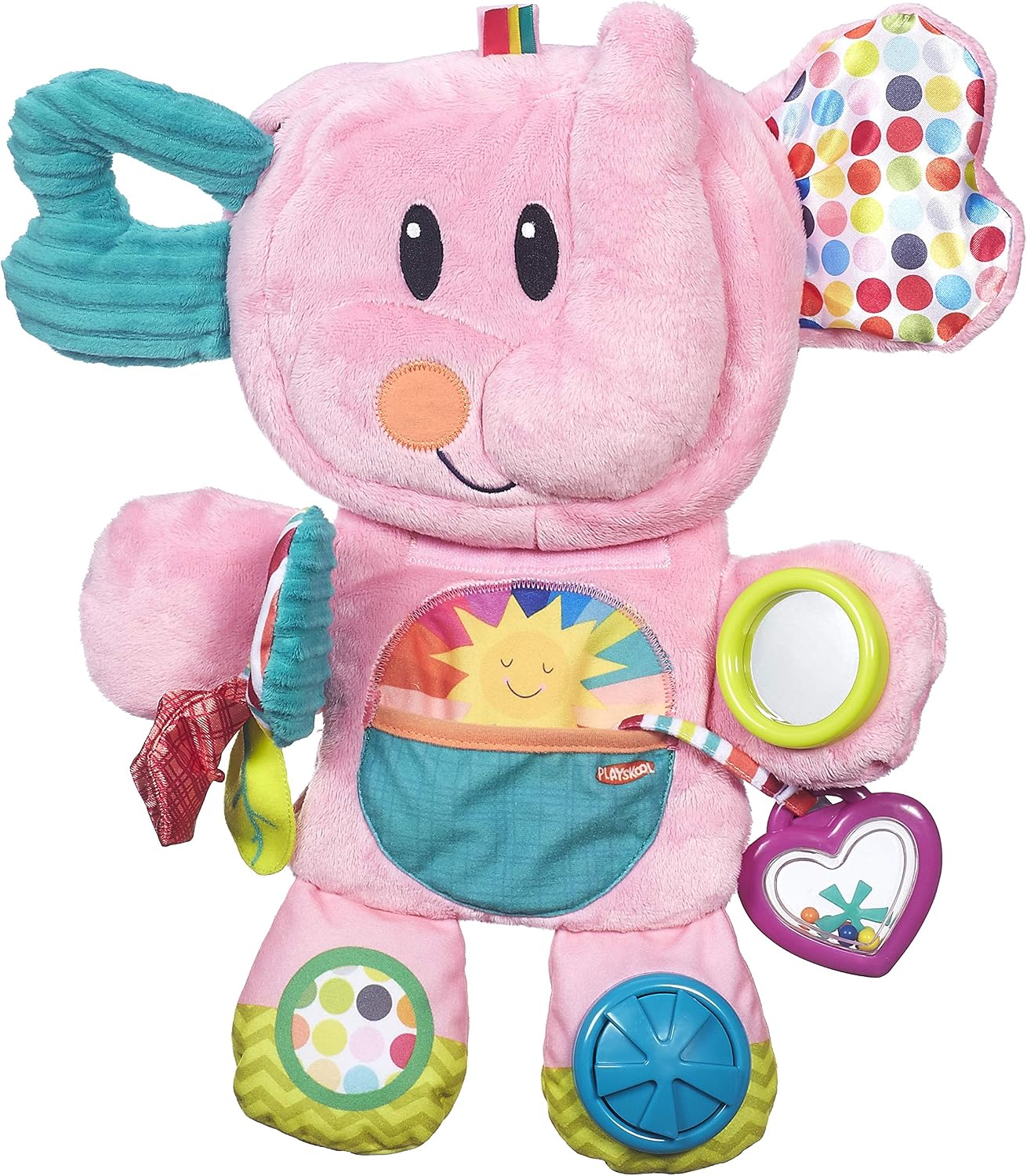 Playskool Fold 'n Go Elephant Stuffed Animal Tummy Time Toy for Babies 3 Months and Up, Pink Amazon Exclusive