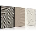 3Pcs Framed Modern Neutral Abstract Wall Art Boho Minimalist Line Canvas Posters Prints Mid Century Beige Black Brown Wall Decor Pictures for Living Room Bedroom Home Decoration