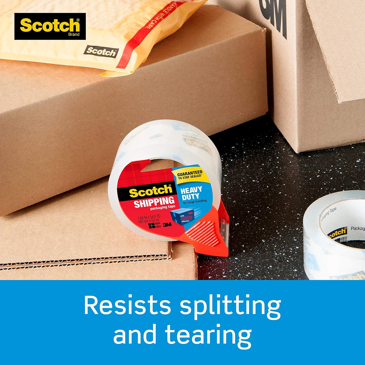 Scotch Heavy Duty Shipping Packaging Tape, 1.88" x 54.6 Yards, 3" Core, Clear, Great for Packing, Shipping & Moving, 4 Rolls, Dispensered (3850-4RD) : Scotch High Performance Packaging Tape W Dispenser : Office Products