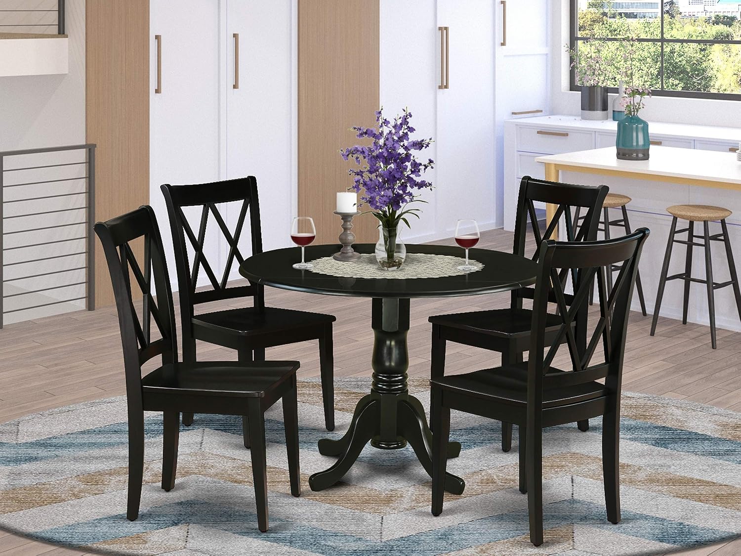 Amazoncom 5Pc Round 42 Dining Room Table With Two 9 Inch Drop Leaves And Four Wood Seat Chairs Furniture Decor