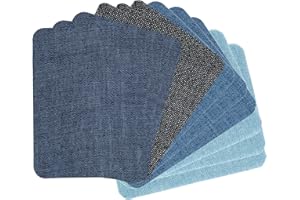 GUYI GYGYL 12 Pieces Premium Quality Denim Iron-on Jean Patches, Inside & Outside Strongest Glue 100% Cotton Assorted Shades of Blue Repair Decorating Kit, Size 3" by 4-1/4" (7.5 cm x 10.5 cm)