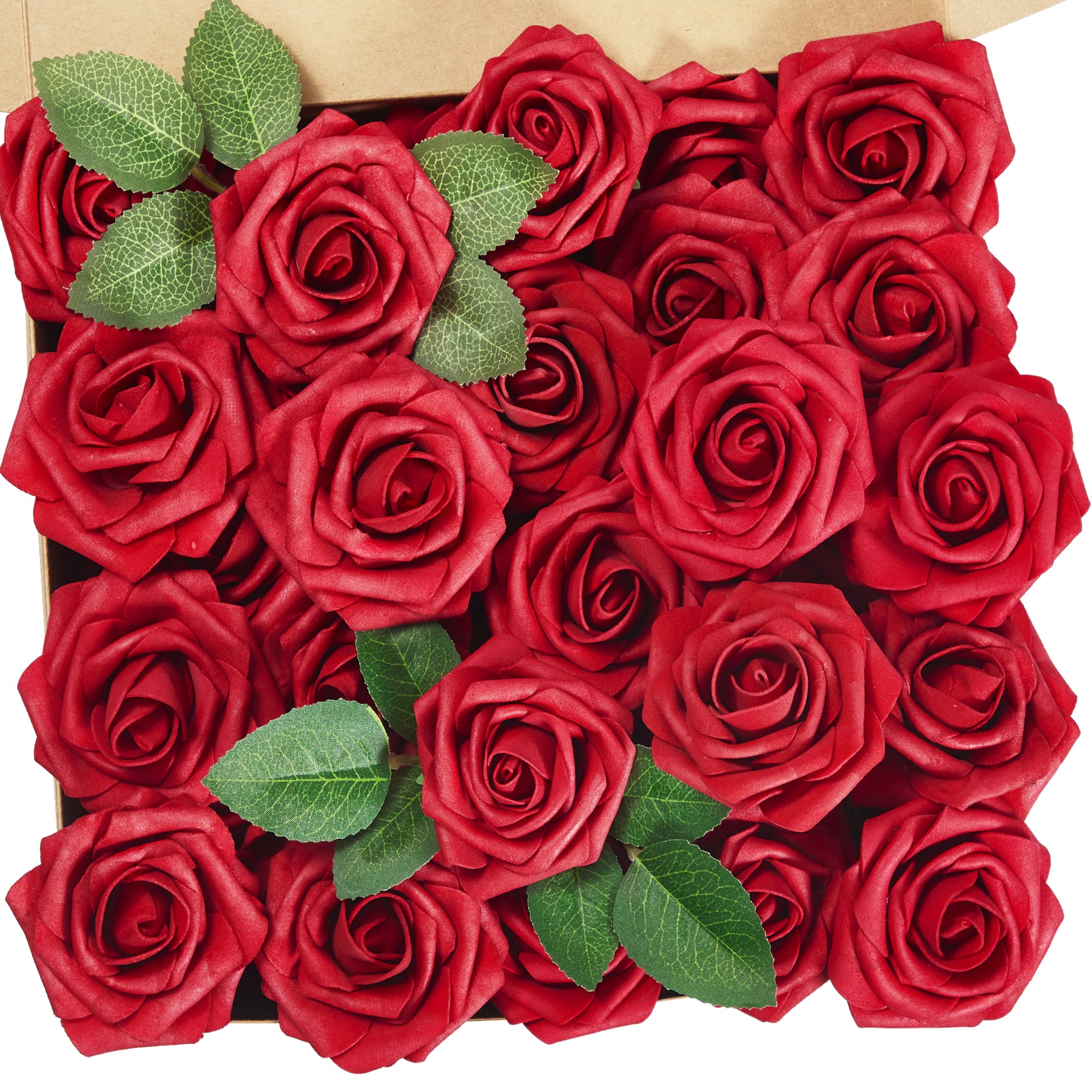 Photo 1 of (incomplete) InnoGear Artificial Flowers, 20Pcs Dark Red Foam Fake Roses Bulk with Stems for Decoration Celebration DIY