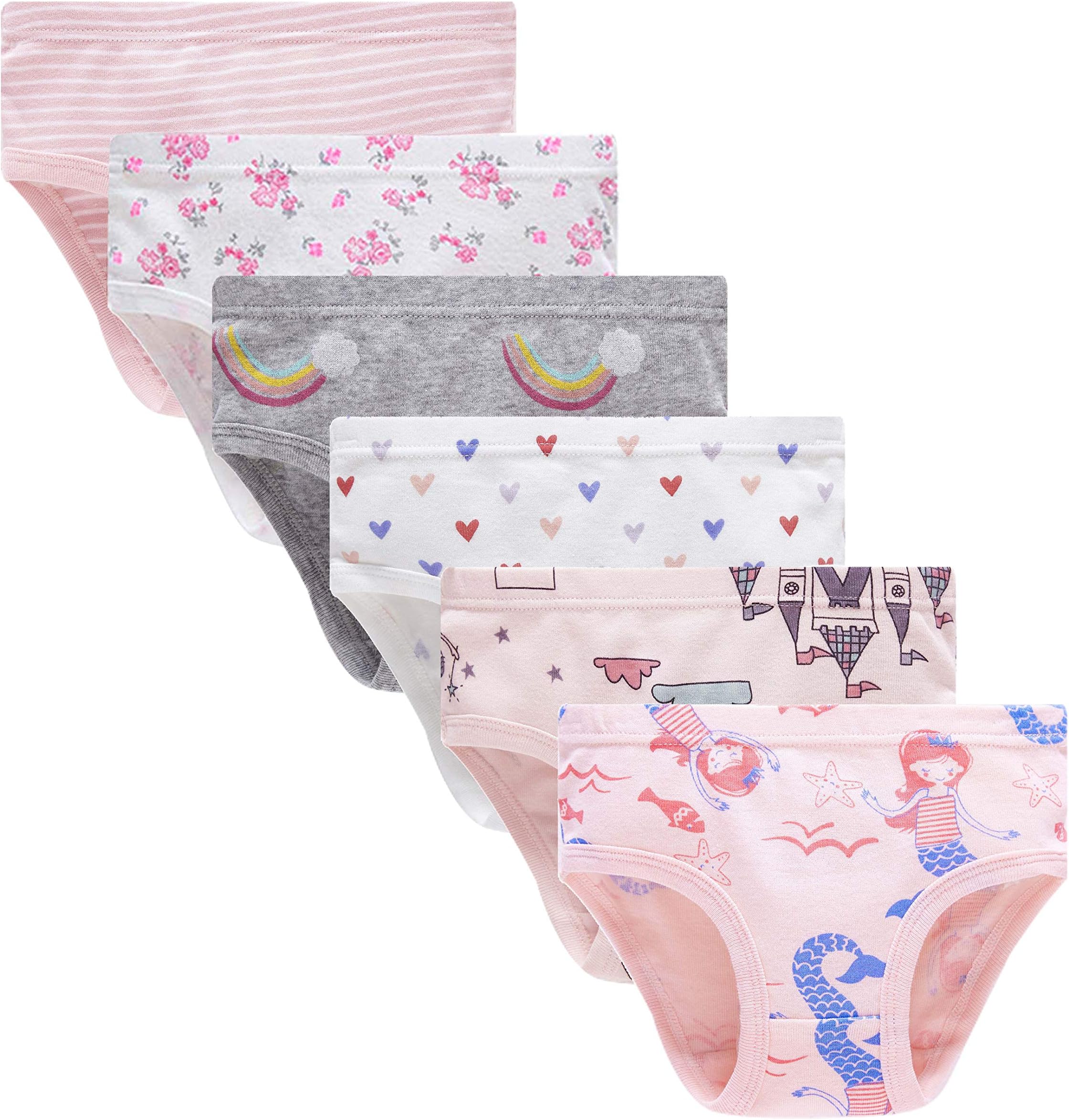 Little Girls' Soft Cotton Underwear Kids Cool Breathable Comfort Panty Briefs Toddler Undies(Pack of 6)